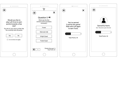 Lyft for Students - Lyft Trivia adobe xd wireframe