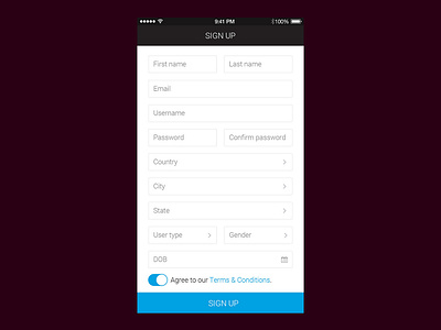 Sign Up Screen UI for Mobile app by SRM Techsol on Dribbble