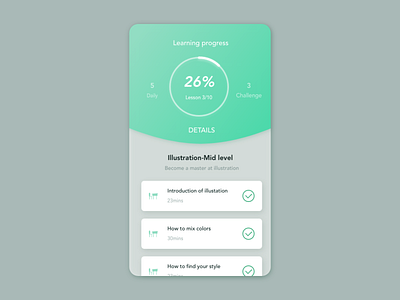 Learning progress UI concept app card design detail page progressbar ui uiux uiux design