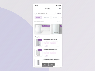 product list UI concept