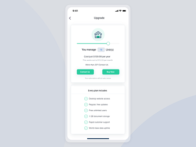 Property management app upgrade page