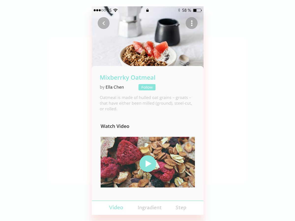 Recipe detail UI by Chloe Wu on Dribbble