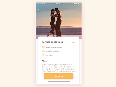 Course Booking APP app book card dance design detail page ui