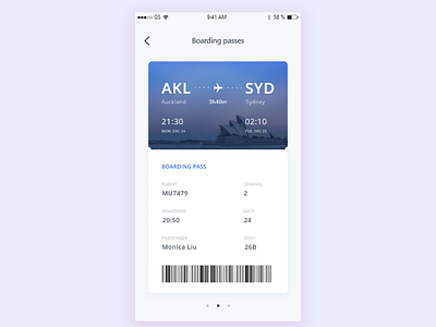 Boarding Pass app boarding pass card design detail page flight ui