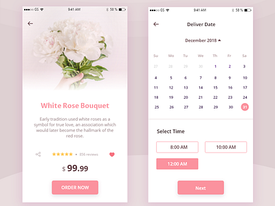 Bouquet Delivery App app bouquet calander design ecommerce flower online shop online store ui