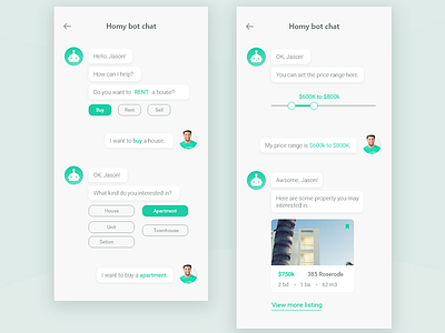 Real estate chat bot concept ai bot app card chatbot design detail page home house real estate real estate app ui