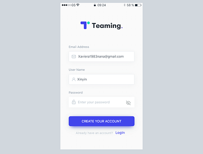 teaming sign up app design signup ui