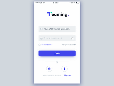 Teaming login page app design login login form signin ui