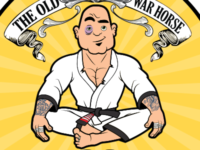 The Old War Horse bjj brazilian character design fighter jitsu jiu mascot patch vector