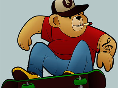 Skater Ted bear character mascot skate sticker ted teddy vector