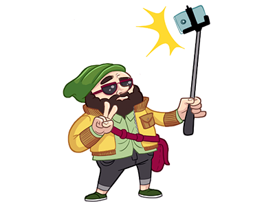 Hipsters beanie beard cartoon funny hipster selfie stick victory