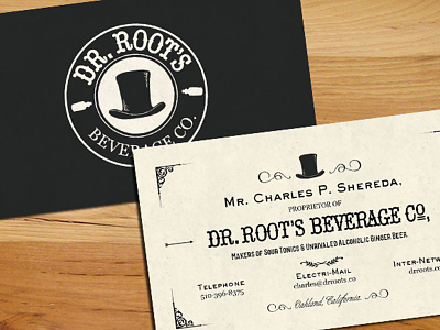 Dr Root Business Card beverage company logo business card old fashioned top hat typography victorian