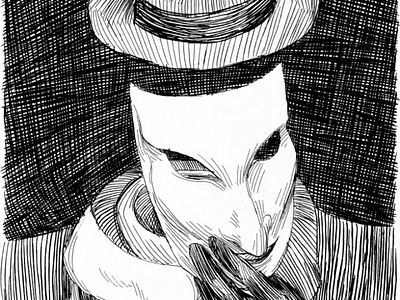 Man of Masks black and white illustration misterwillow pen and ink traditional art