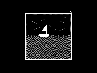 Sail away black white boat illustration digital waves