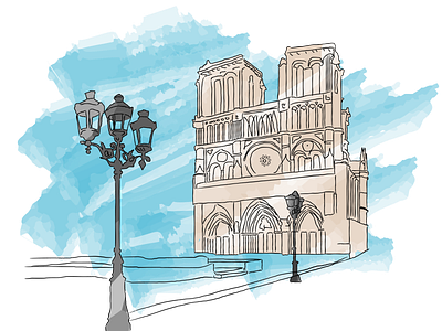 Notre Dame De Paris aquarel church digital paris