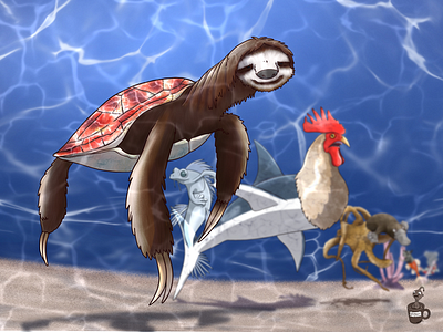 Sea turloth cartoon coffeescartoon ocean seaturtles sloth