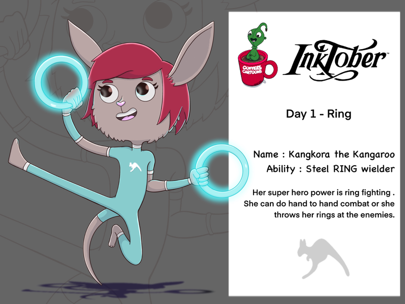 Day 1 Ring mycharacter dribbble superhero kangaroo cartoon coffeescartoon