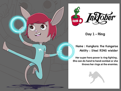 Day 1 Ring cartoon coffeescartoon dribbble kangaroo mycharacter superhero