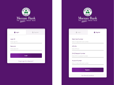 Meezan Bank Registration and Login Screens Redesign