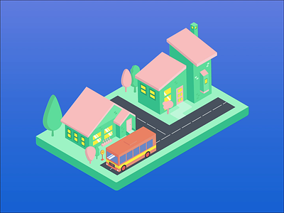Isometric City Animation 2d 2d animation 2d art adobe illustrator after effects after effects animation bus city isometric art loop motion design motion graphics transport