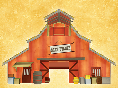 Barn Illustration barn barn burner barrels boxes cowboy drawing farm illustration western wild west