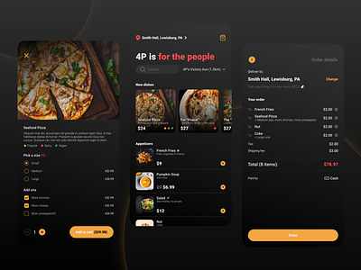 Food Delivery App UI - Pizza 4P's app branding design icon illustration ui ux