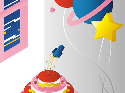 Universal Cake illustration party space spaceship universe