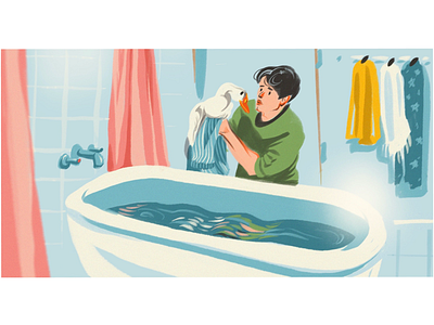 Friends animals art bathroom cg digital illustration people