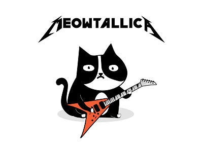 Meowtallica cartoon cat character design guitar illustration metal music pun rock
