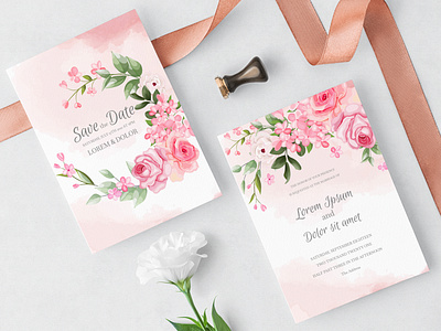 Beautiful Floral Wreath Wedding Invitation Card Template