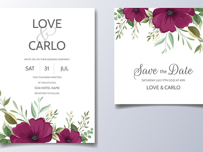 Beautiful wedding invitation card template with floral leaves birthday branch bridal shower card date flower holiday label love luxury marriage nature party rose rustic save template vintage winter wreath