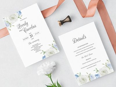 Beautiful wedding invitation card template with floral leaves