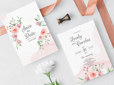 Wedding invitation card set template art background beautiful blooming blossom bouquet card decoration design elegant floral flower green greeting illustration invitation nature pink red romantic