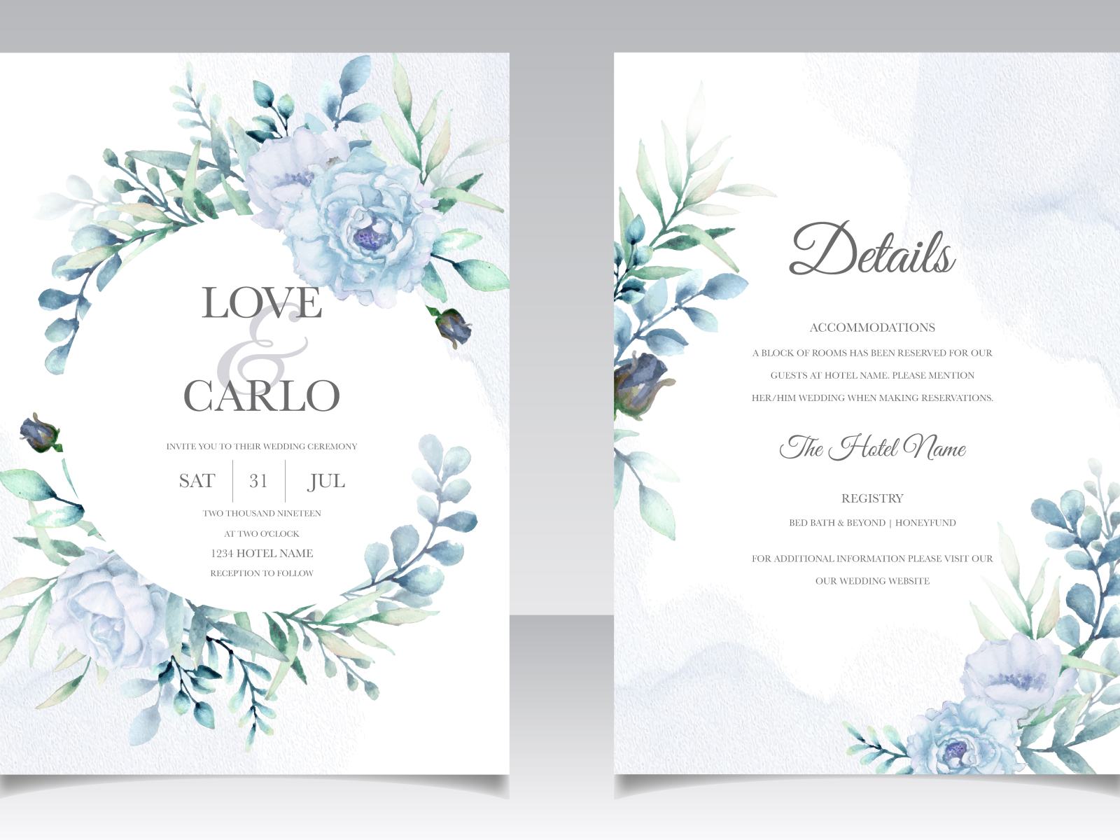 Elegant wedding invitation cards template with watercolor flower by ...