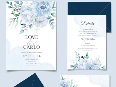 Elegant wedding invitation cards template with watercolor flower