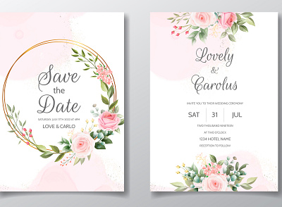 Wedding invitation with beautiful and elegant floral beautiful card celebration decoration decorative design elegant floral flower frame green greeting illustration invitation invite leaf spring vector vintage wedding