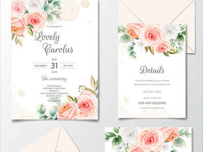 Beautiful floral frame wedding invitation card template