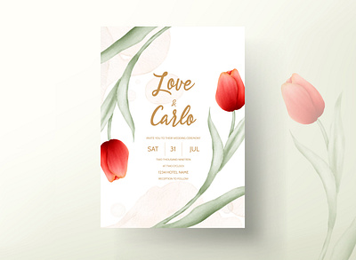modern wedding invitation with red tulip flower abstract background banner card design floral greeting illustration invitation modern nature plant red rose spring template tulip vector vintage wedding