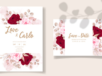 Beautiful Peach And Maroon Floral Wedding Card By Dino Mikael On Dribbble