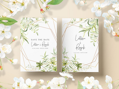 Wedding invitation template with beautiful watercolor leaves