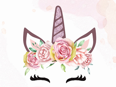 cute unicorn head with watercolor floral crown art baby background beautiful birthday bouquet card cartoon crown cute decoration design dream fairy fairytale fantasy floral flower girl graphic