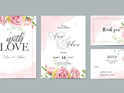 Floral watercolor wedding invitation template set