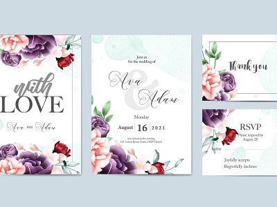 Floral watercolor wedding invitation template set art artistic background beautiful blossom border botanical branch burgundy card celebration collection creative decorative design drawing drawn elegant fashion floral