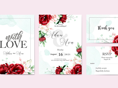 Floral watercolor wedding invitation template set art artistic background beautiful blossom border botanical branch burgundy card celebration collection creative decorative design drawing drawn elegant fashion floral