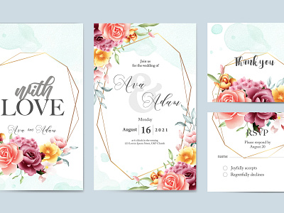 Floral watercolor wedding invitation template set art artistic background beautiful blossom border botanical branch burgundy card celebration collection creative decorative design drawing drawn elegant fashion floral