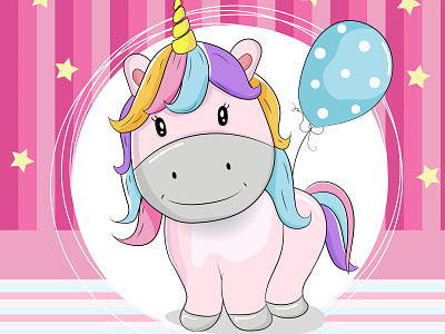 greeting card cute unicorn with ballons baby birthday card cartoon child cute design dream fantasy funny girl greeting happy illustration love magic pink sweet unicorn vector