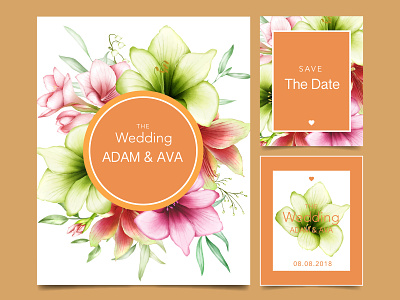 wedding invitation amaryllis watercolor flower card template