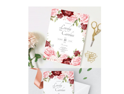 wedding invitation card template set with beautiful floral leave background beautiful card decoration decorative design elegant floral frame green illustration invitation invite leaf romantic set spring template vector wedding