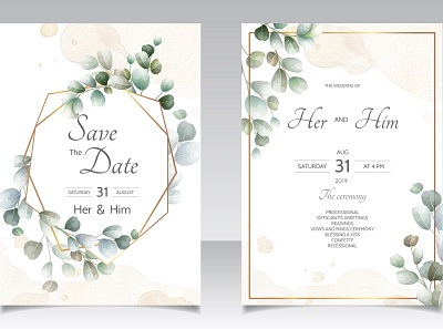 Wedding Invitation Card with Eucalyptus Leaves Template art autumn winter background banner beautiful border botanical bouquet branch card celebration decoration decorative design elegant eucalyptus floral flower foliage forest