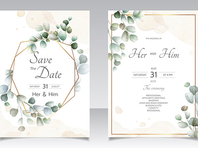 Wedding Invitation Card with Eucalyptus Leaves Template